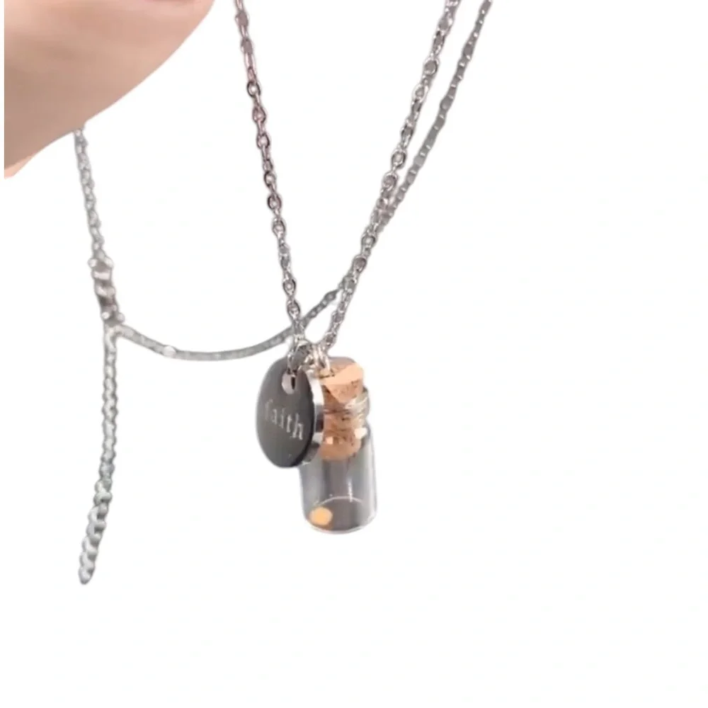 Stainless Steel Mustard Seed Jar Faith Silver Necklace